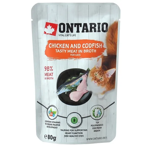 Konservi kaķiem ONTARIO, vista un menca buljonā, 80g