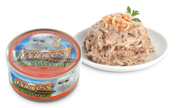 Konservi kaķiem PRINCESS Premium tuncis, cālis, krabis, 170g