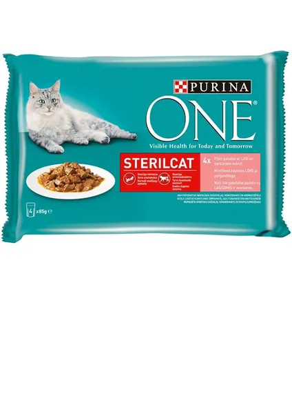 Konservi kaķiem PURINA ONE Steril, lasis un burkāni, 4x85g