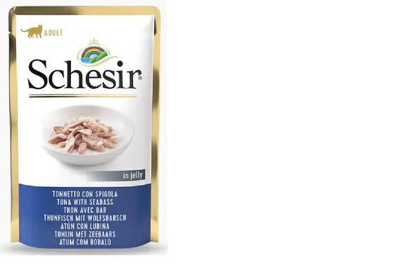 Konservi kaķiem SCHESIR, tuncis un jūras asaris želejā, 85g