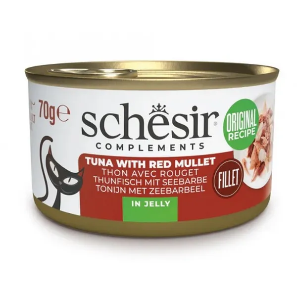 Konservi kaķiem SCHESIR, tuncis un sarkanā kefāle želejā, 70g