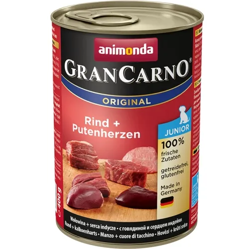 Konservi kucēniem ANIMONDA GranCarno liellopa, tītara sirds, 400g