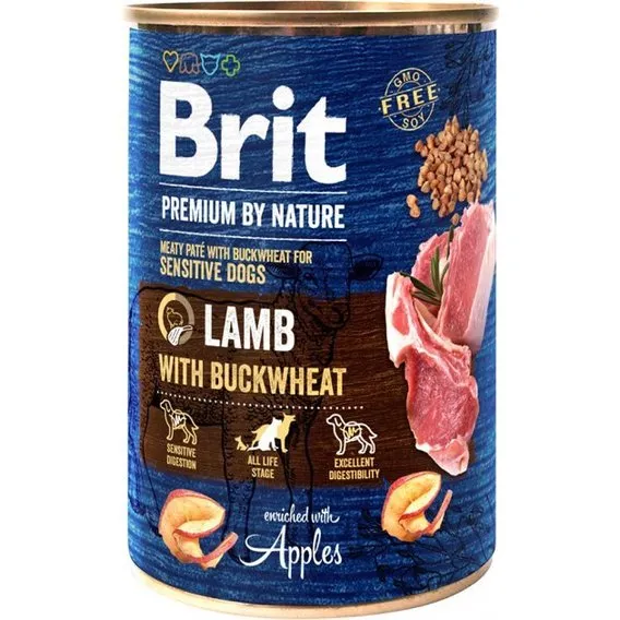 Konservi suņiem BRIT Premium by Nature, jērs ar griķiem, 800g