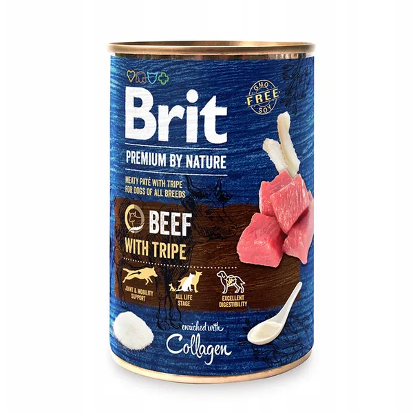 Konservi suņiem BRIT Premium by Nature, liellops ar kuņģi, 800g