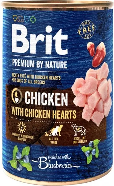 Konservi suņiem BRIT Premium by Nature, vista ar sirdīm, 800g