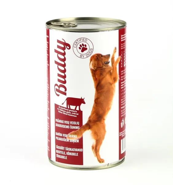Konservi suņiem BUDDY, ar liellopa gaļu, 1250g