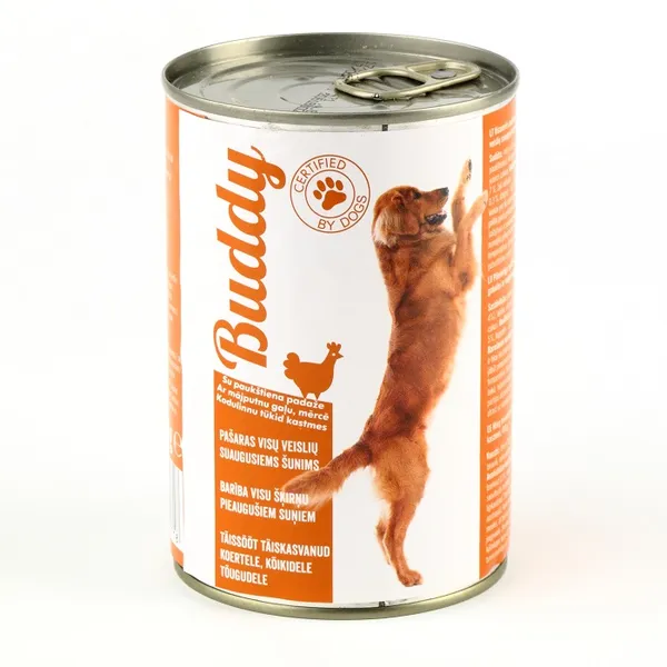Konservi suņiem BUDDY, ar mājputnu gaļu, 410g