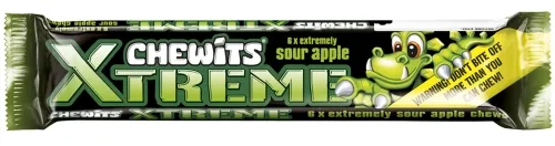 Košļājamās konfektes CHEWITS Xtreme, sour apple, 34g