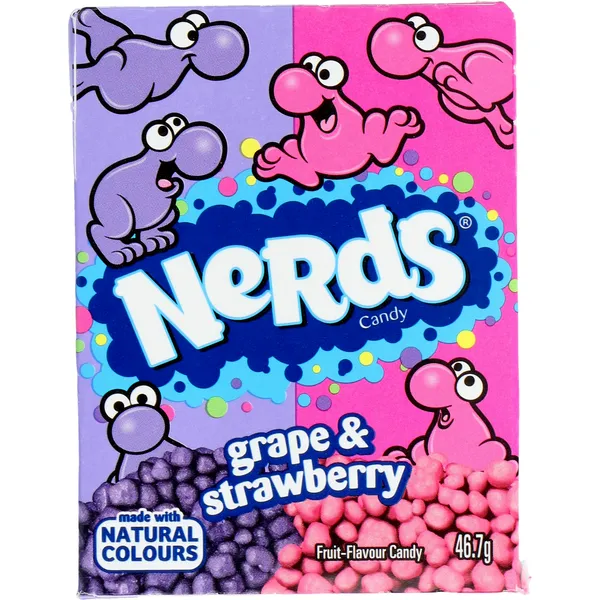 Košļājamās konfektes NERDS, ar vīnogu un zemeņu garšu, 46.7g