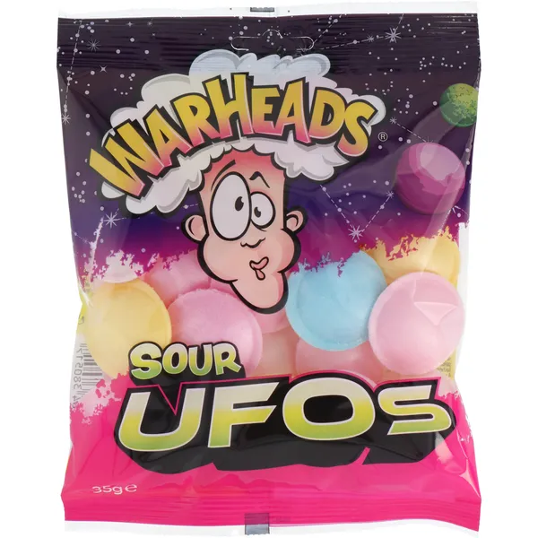 Košļājamās konfektes WARHEADS Ufos, ar šerbetu, skābas, 35g