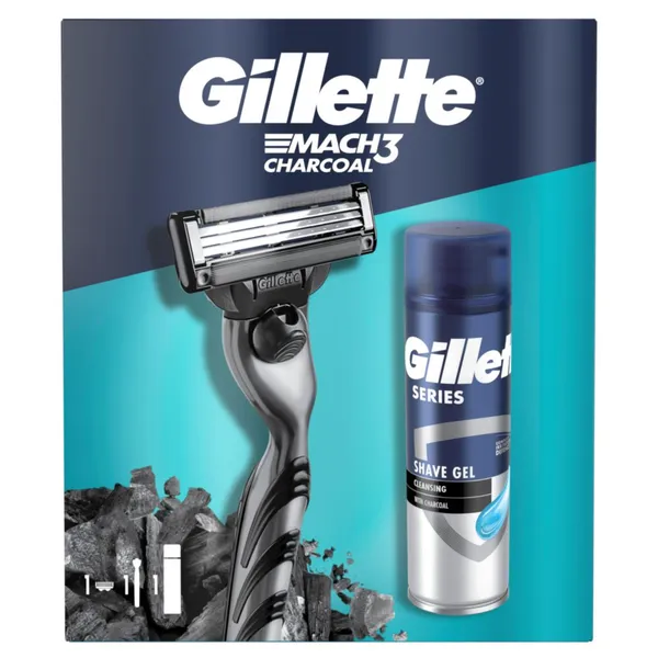 Kosmētikas komplekts GILLETTE MACH3 CHARCOAL skuveklis + skušanās želeja, 200ml