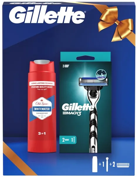 Kosmētikas komplekts GILLETTE MACH3 skuveklis + 2 kasetes + Old Spice Whitewater dušas želeja