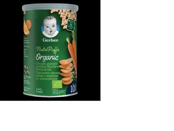 Kviešu auzu krekeri GERBER Organic burkānu apelsīnu, 10 mēn., 35g