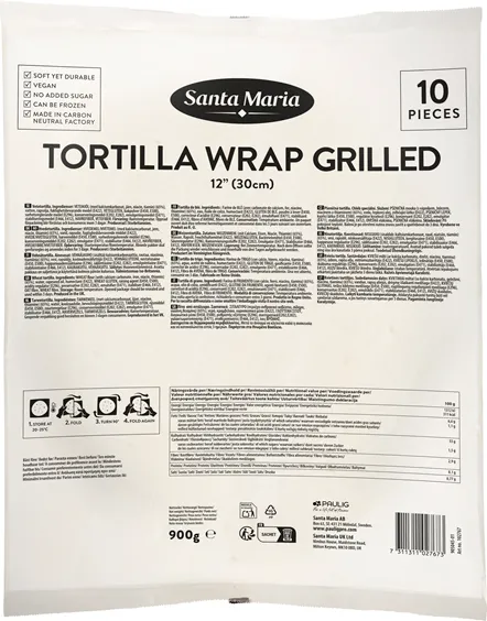 Kviešu tortiljas grilētas 30 cm, 900 g, (10x10) Santa Maria