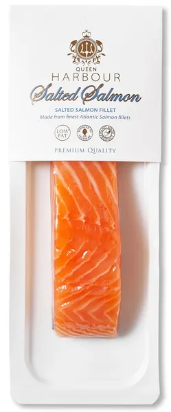 Mazsālīta laša fileja bez ādas, Skin termoforminga un kartona iepakojumā gabalos, 150 gr