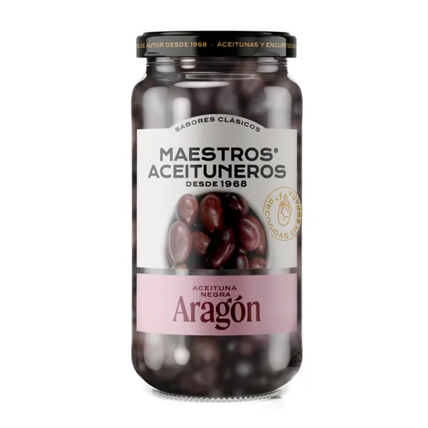 Melnās olīvas Aragon ar kauliņiem MAESTROS ACEITUNEROS, 200g