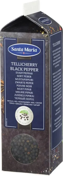 Melnie pipari Tellicherry, graudu, 450 g, Santa Maria, Tetrapaka