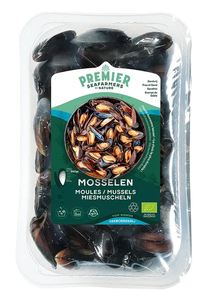 Mīdijas (ēdamgliemenes) veselas, čaulā, Extra (75 gab/kg), vakuumā, 1kg