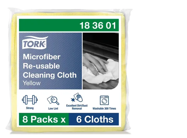 Mikrošķiedras atkārtojami lietojamās tīrīšanas drānas TORK, 15x15cm, dzeltenas, 6gab