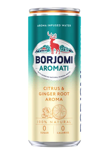 Minerālūdens BORJOMI AROMATI ar Citrus Mix-Ginger aromātu, bundžā, 0.33l (DEP)