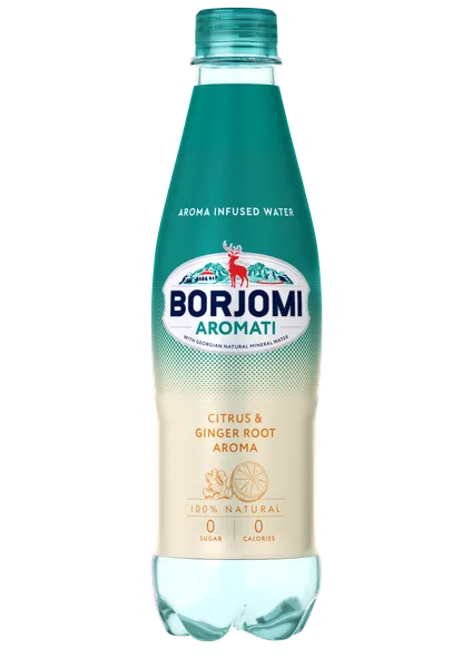 Minerālūdens BORJOMI AROMATI ar Citrus Mix-Ginger aromātu, PET, 0.5l (DEP)