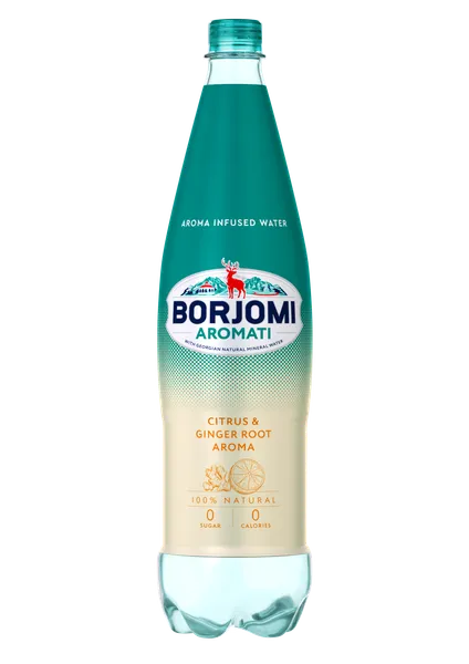 Minerālūdens BORJOMI AROMATI ar Citrus Mix-Ginger aromātu, PET, 1l (DEP)