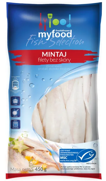 Mintaja fileja MYFOOD, saldēta, 120-170g, bez ādas, 10% glazūra, 450g/500g