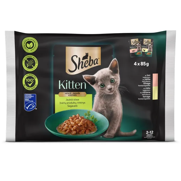 Mitrā barība kaķēniem Sheba Kitten jauktā izlase 4-paka 4x85g