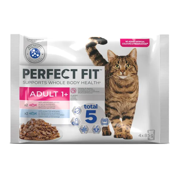 Mitrā barība kaķiem PERFECT FIT pouch 4-PACK Fish 4*85g