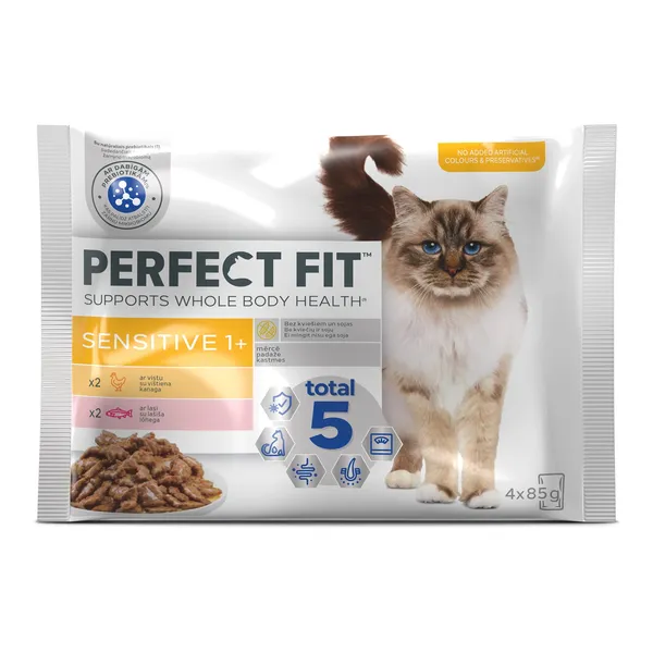 Mitrā barība kaķiem PERFECT FIT pouch 4-PACK Sensitive Mix 4*85g