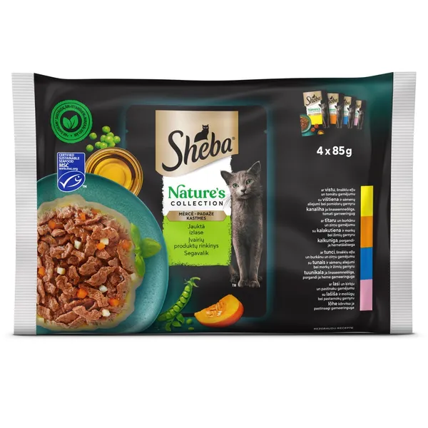Mitrā barība kaķiem Sheba Nature's Collection jauktā izlases mercē konservu 4-paka, 4 x 85g