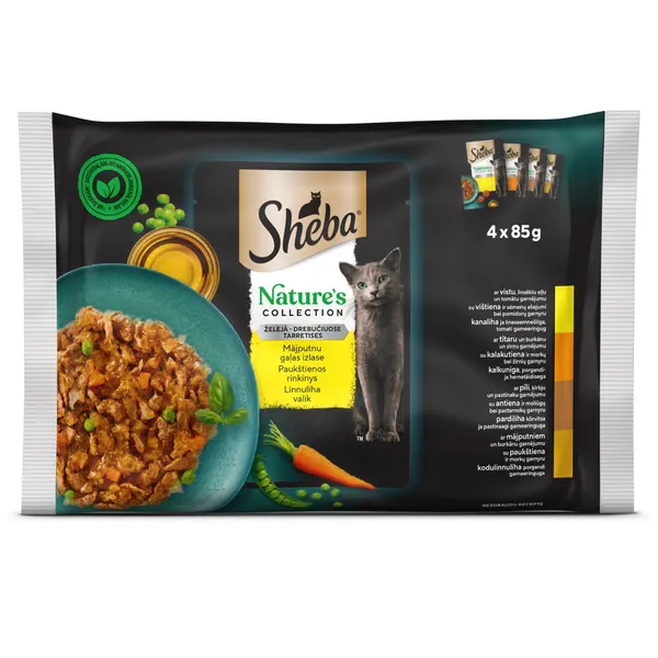 Mitrā barība kaķiem Sheba Nature's Collection mājputnu gaļas izlase želejā konservu 4-paka, 4 x 85g
