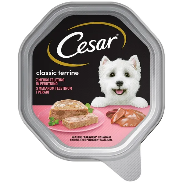 Mitrā barība suņiem CESAR tray ar maigu teļu un mājputniem, 150 g