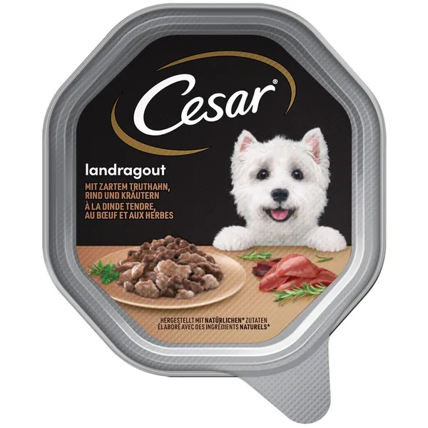 Mitrā barība suņiem CESAR tray ar maigu tītaru, liellopu un zaļumiem, 150 g