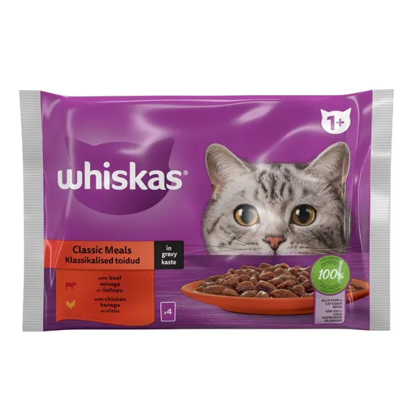 Mitrā barība Whiskas 1+ Meat Selection klasiskā Izlase 4-paka pouch 4x85g