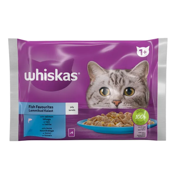 Mitrā barība Whiskas 1+ zivju izlase 4-paka pouch 4x85g