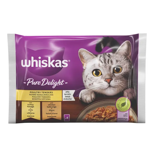Mitrā barība Whiskas Pure delight Mājputnu gaļas izlase 4-paka pouch 4x85g