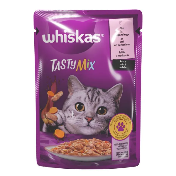 Mitrā barība Whiskas Tasty Mix  1+ Chef's Choice ar Lasi un Burkāniem Mērcē pouch 85g