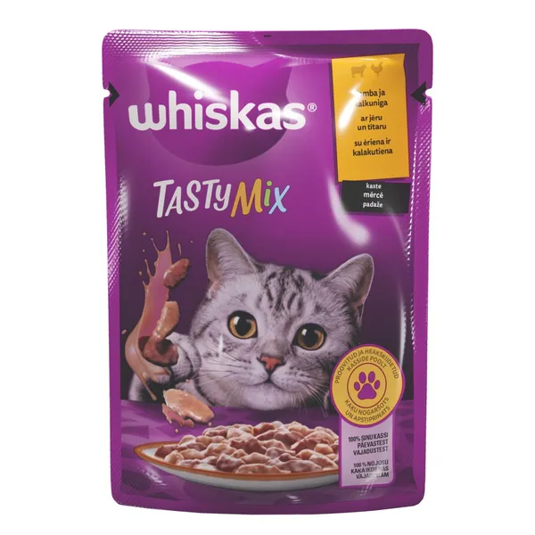 Mitrā barība Whiskas Tasty Mix 1+ Creamy Creations ar Jēra un Tītara Frikasē Mērcē pouch 85g