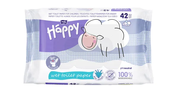 Mitrais tualetes papīrs HAPPY Sensitive, 42gab