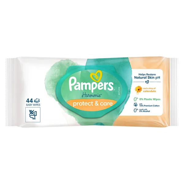 Mitrās salvetes PAMPERS Harmonie Calendula,  Plastic Free, 44 gab.