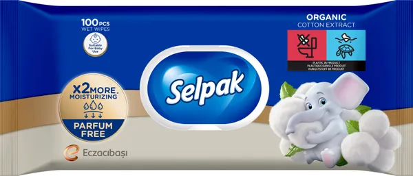 Mitrās salvetes SELPAK Cotton Extract, 100gab