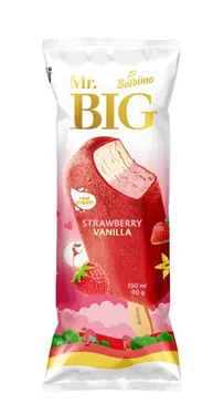 MR.BIG Zemeņu un vaniļas garšu krējuma saldējums, zemeņu glazūrā 150ml/84g