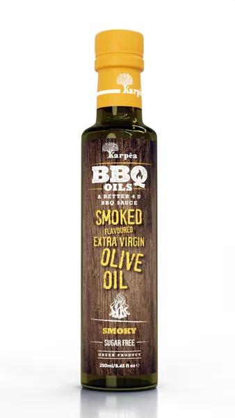 Neapstrādāta augstākā labuma olīveļļa KARPEA BBQ ar kūpinājuma garšu., 250ml