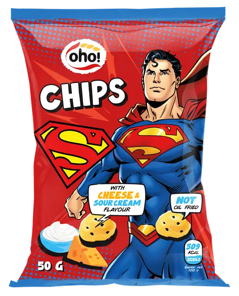 Čipsi Oho Superman ar siera un skāb.krējuma garšu 50g