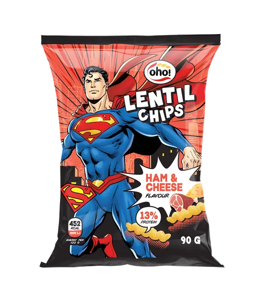 Oho Lēcu čipsi ar šķiņķa un siera garšu SUPERMAN 90g