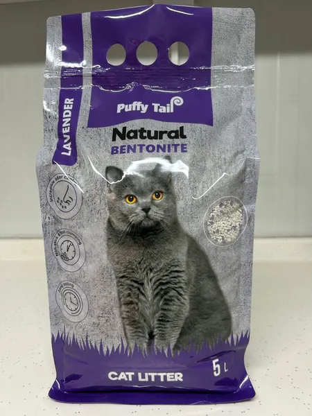 Pakaiši kaķiem PUFFY TAIL Lavender, cementējošās, 10l