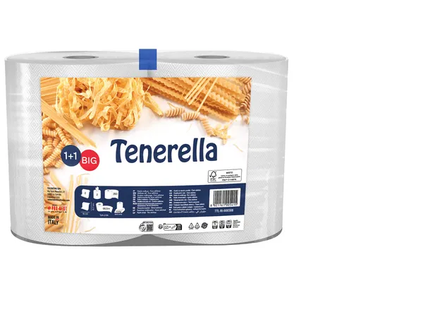 Papīra dvieļi TENERELLA, 1+1, 2 slāņi, 66.5 m, 350 loksnes, 2 ruļļi