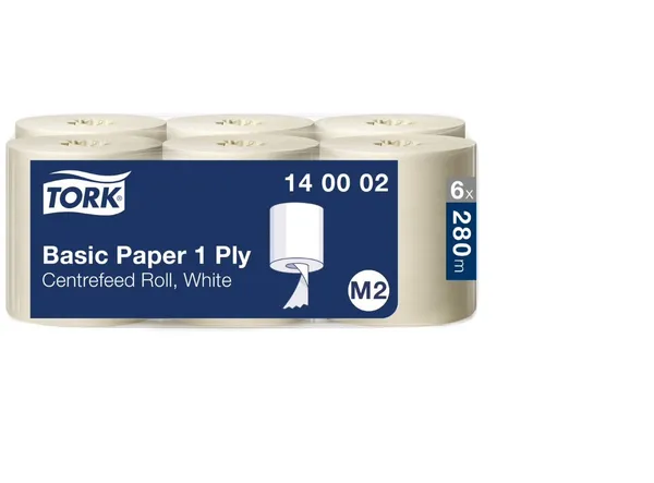 Papīra dvieļi TORK Basic Paper M2, balts, 1 slānis, 280 m, 140002