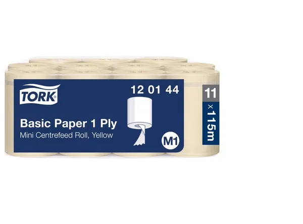 Papīra dvieļi TORK Universal M1, 1 slānis, 115m, dzelteni, 120144